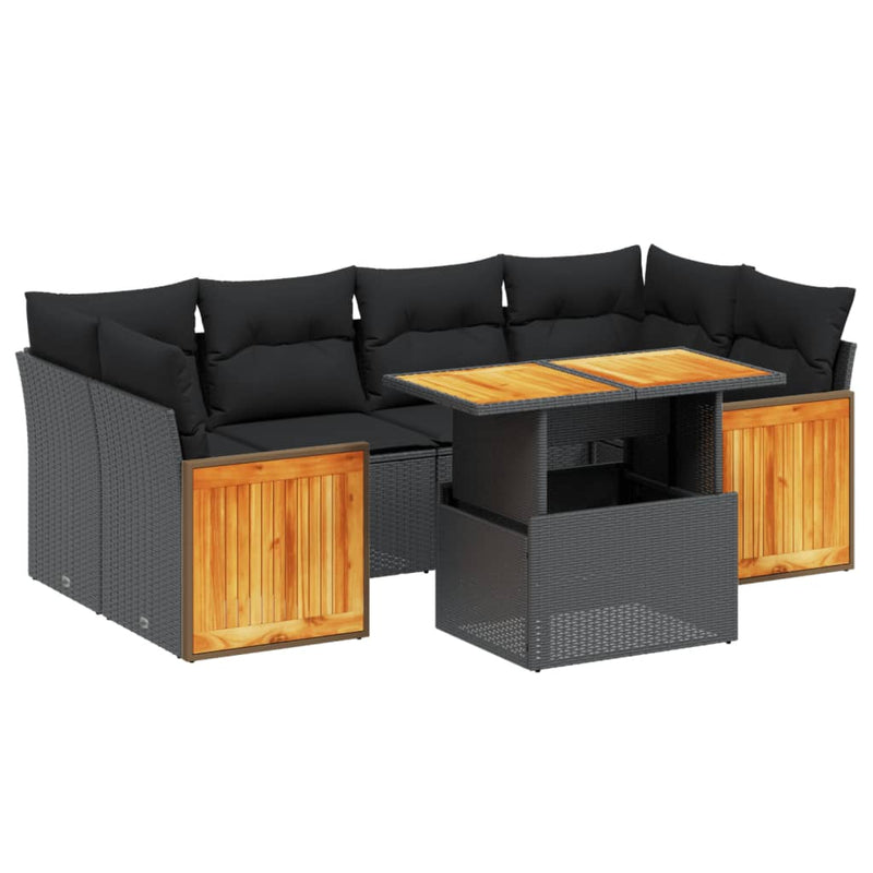 7 Piece Garden Sofa Set with Cushions Black Poly Rattan Payday Deals