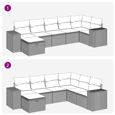 7 Piece Garden Sofa Set with Cushions Black Poly Rattan Payday Deals