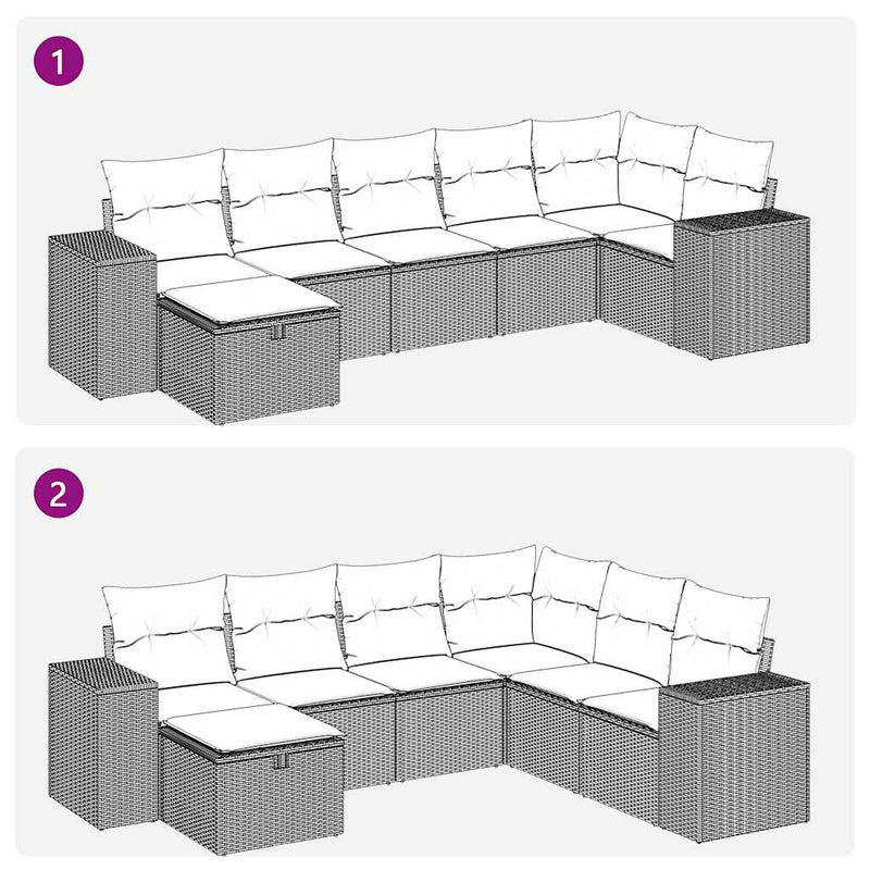 7 Piece Garden Sofa Set with Cushions Black Poly Rattan Payday Deals