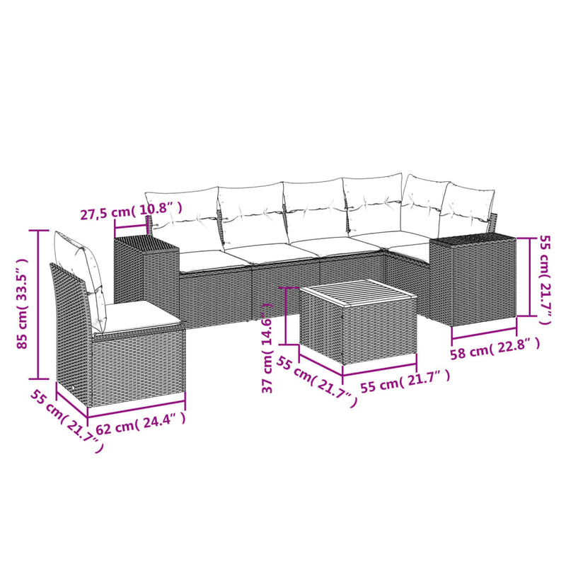 7 Piece Garden Sofa Set with Cushions Black Poly Rattan Payday Deals