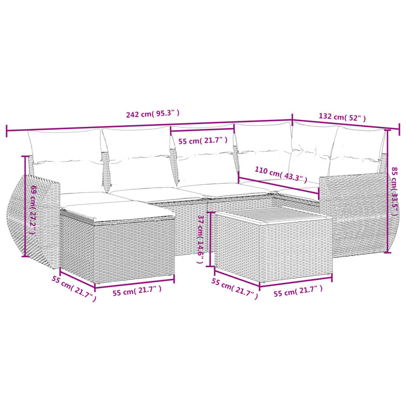 7 Piece Garden Sofa Set with Cushions Black Poly Rattan Payday Deals
