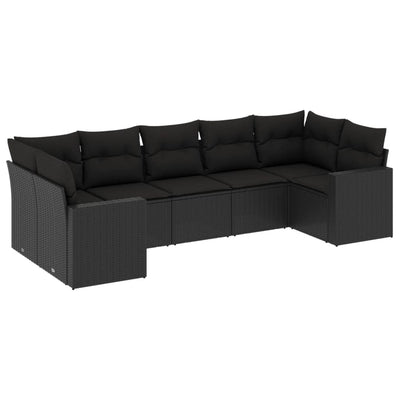 7 Piece Garden Sofa Set with Cushions Black Poly Rattan Payday Deals