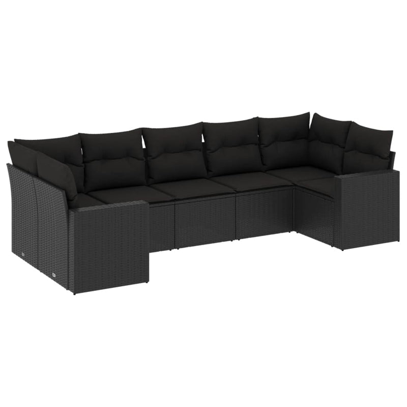 7 Piece Garden Sofa Set with Cushions Black Poly Rattan Payday Deals