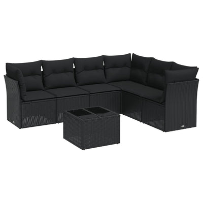 7 Piece Garden Sofa Set with Cushions Black Poly Rattan Payday Deals