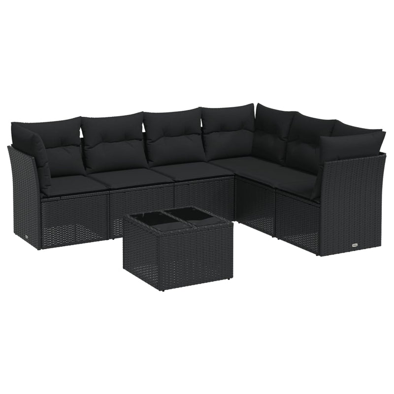 7 Piece Garden Sofa Set with Cushions Black Poly Rattan Payday Deals