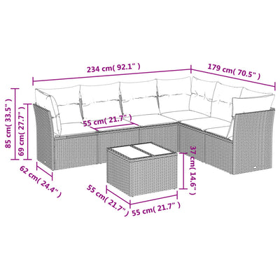 7 Piece Garden Sofa Set with Cushions Black Poly Rattan Payday Deals