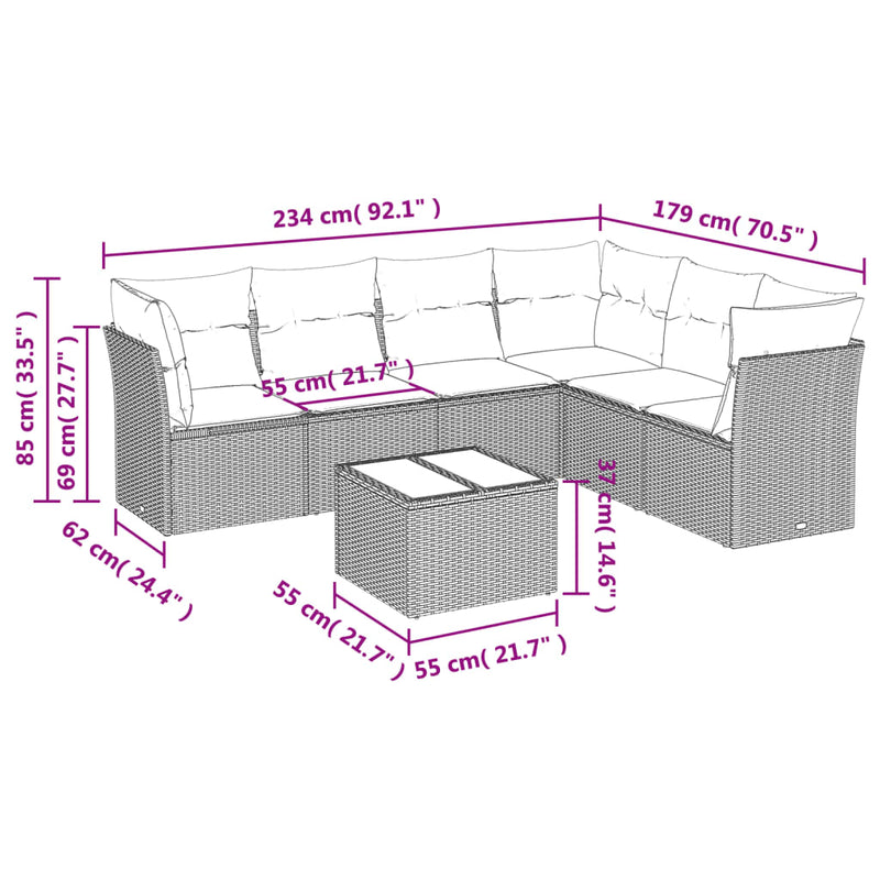 7 Piece Garden Sofa Set with Cushions Black Poly Rattan Payday Deals