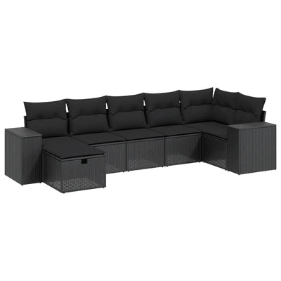 7 Piece Garden Sofa Set with Cushions Black Poly Rattan Payday Deals