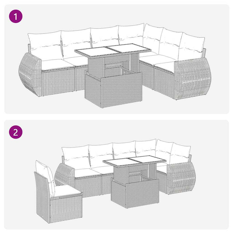 7 Piece Garden Sofa Set with Cushions Black Poly Rattan Payday Deals