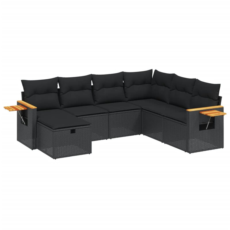 7 Piece Garden Sofa Set with Cushions Black Poly Rattan Payday Deals