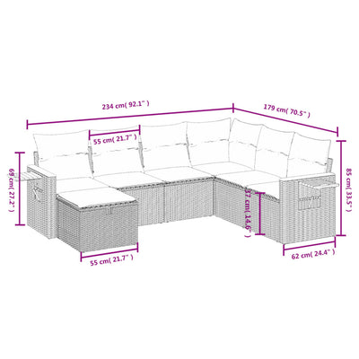 7 Piece Garden Sofa Set with Cushions Black Poly Rattan Payday Deals