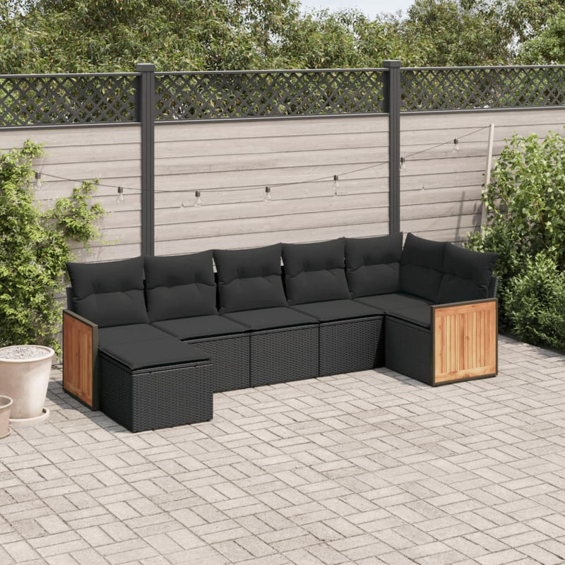 7 Piece Garden Sofa Set with Cushions Black Poly Rattan Payday Deals