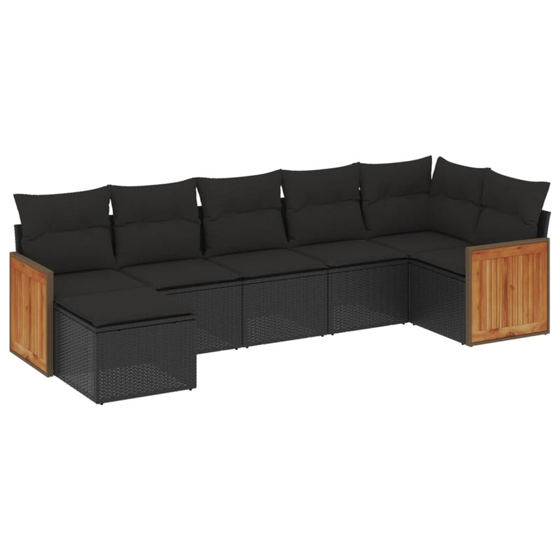 7 Piece Garden Sofa Set with Cushions Black Poly Rattan Payday Deals