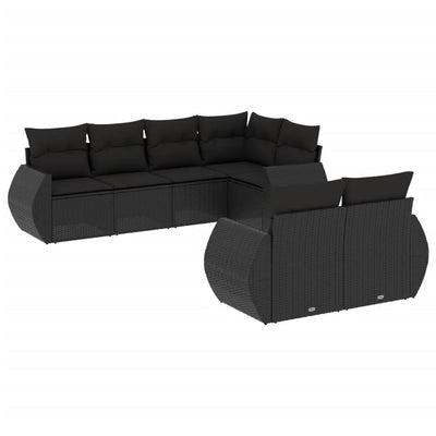 7 Piece Garden Sofa Set with Cushions Black Poly Rattan Payday Deals