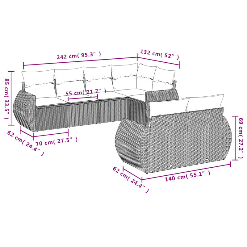 7 Piece Garden Sofa Set with Cushions Black Poly Rattan Payday Deals