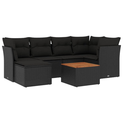 7 Piece Garden Sofa Set with Cushions Black Poly Rattan Payday Deals