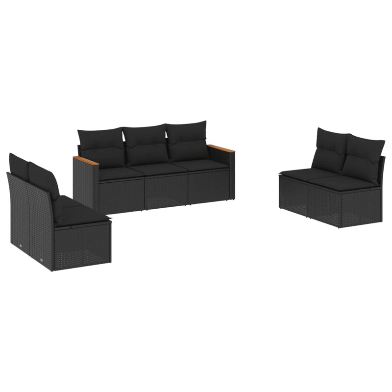 7 Piece Garden Sofa Set with Cushions Black Poly Rattan Payday Deals