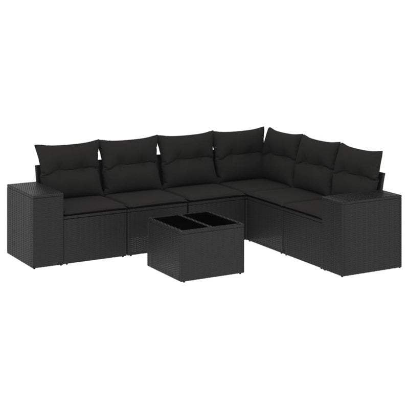 7 Piece Garden Sofa Set with Cushions Black Poly Rattan Payday Deals