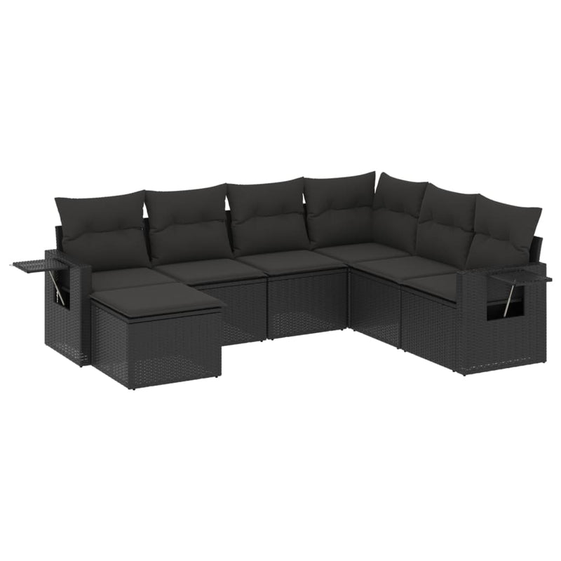 7 Piece Garden Sofa Set with Cushions Black Poly Rattan Payday Deals