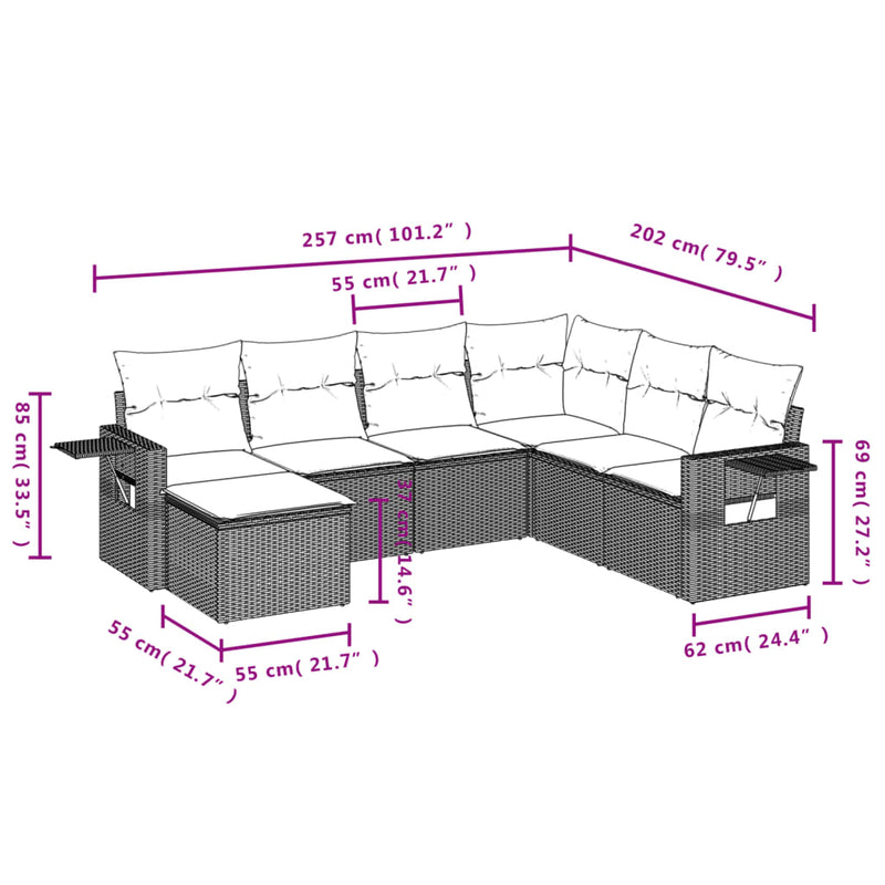 7 Piece Garden Sofa Set with Cushions Black Poly Rattan Payday Deals