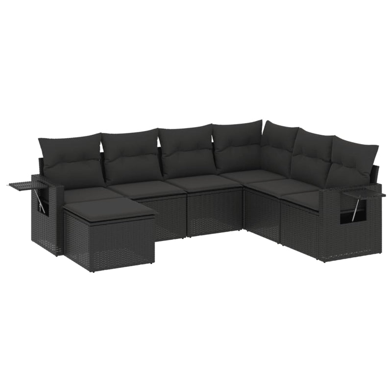 7 Piece Garden Sofa Set with Cushions Black Poly Rattan Payday Deals