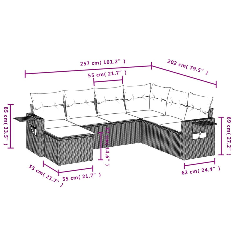 7 Piece Garden Sofa Set with Cushions Black Poly Rattan Payday Deals