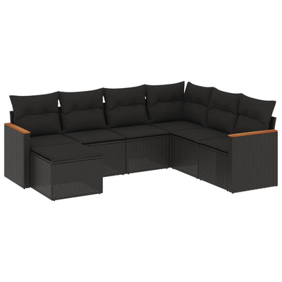 7 Piece Garden Sofa Set with Cushions Black Poly Rattan Payday Deals