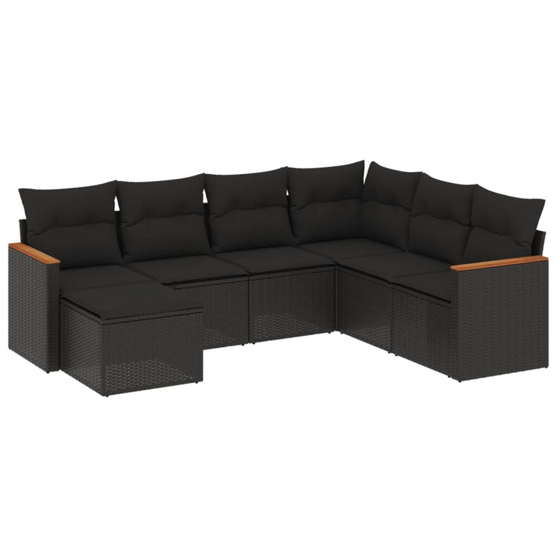 7 Piece Garden Sofa Set with Cushions Black Poly Rattan Payday Deals