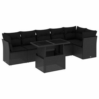 7 Piece Garden Sofa Set with Cushions Black Poly Rattan Payday Deals