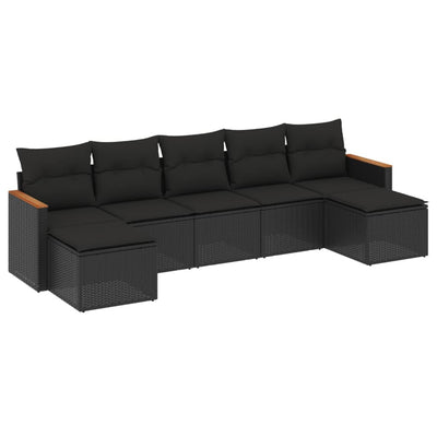 7 Piece Garden Sofa Set with Cushions Black Poly Rattan Payday Deals