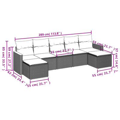 7 Piece Garden Sofa Set with Cushions Black Poly Rattan Payday Deals