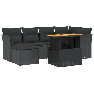 7 Piece Garden Sofa Set with Cushions Black Poly Rattan Payday Deals