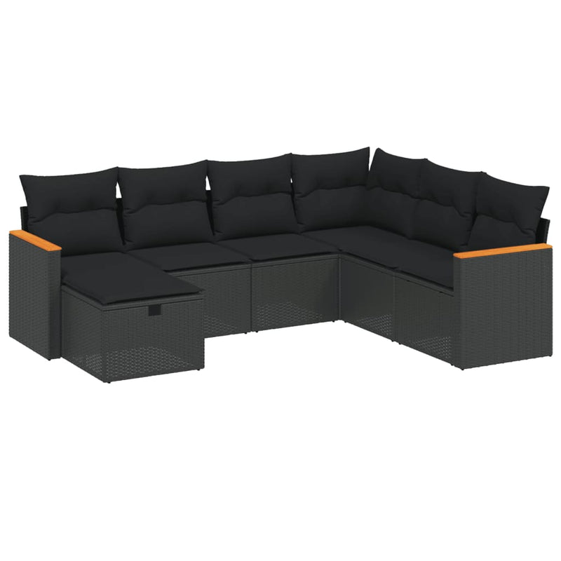 7 Piece Garden Sofa Set with Cushions Black Poly Rattan Payday Deals