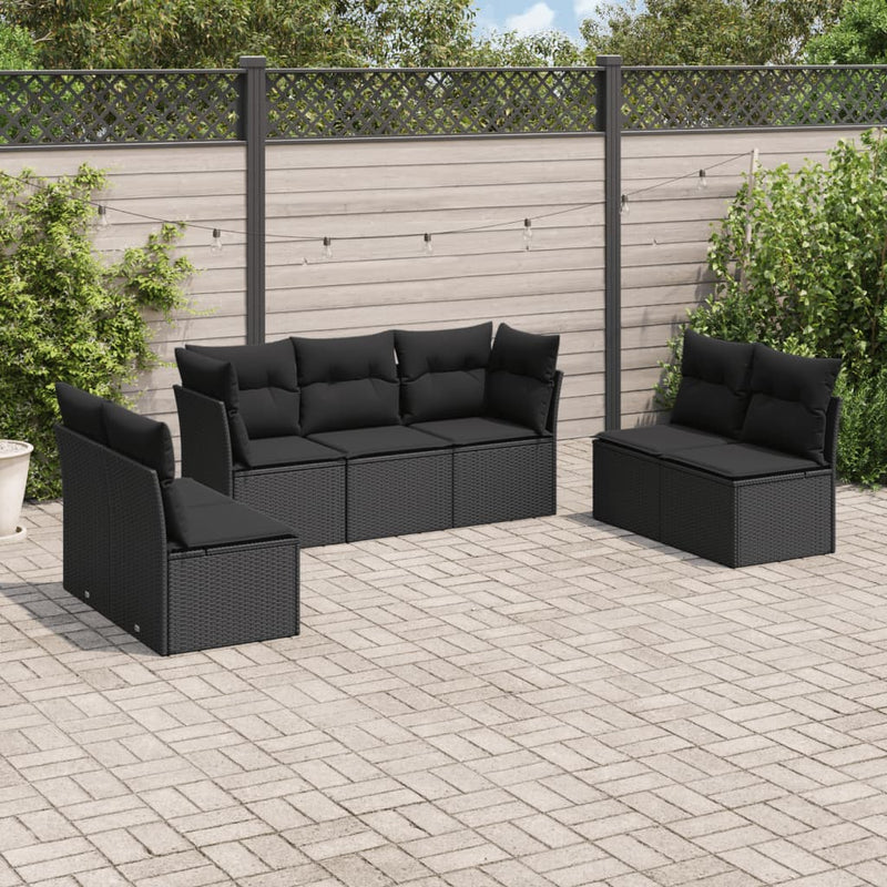 7 Piece Garden Sofa Set with Cushions Black Poly Rattan Payday Deals