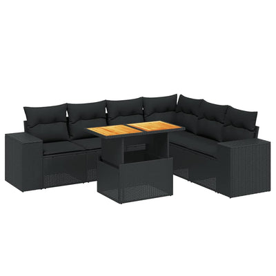 7 Piece Garden Sofa Set with Cushions Black Poly Rattan Payday Deals