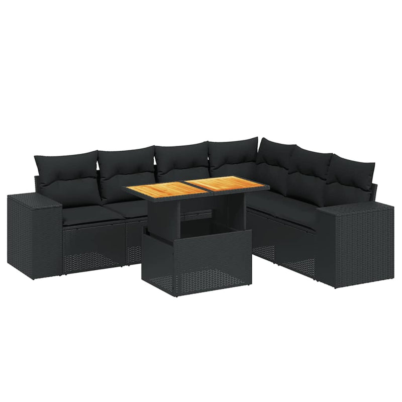 7 Piece Garden Sofa Set with Cushions Black Poly Rattan Payday Deals