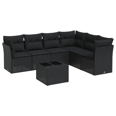 7 Piece Garden Sofa Set with Cushions Black Poly Rattan Payday Deals