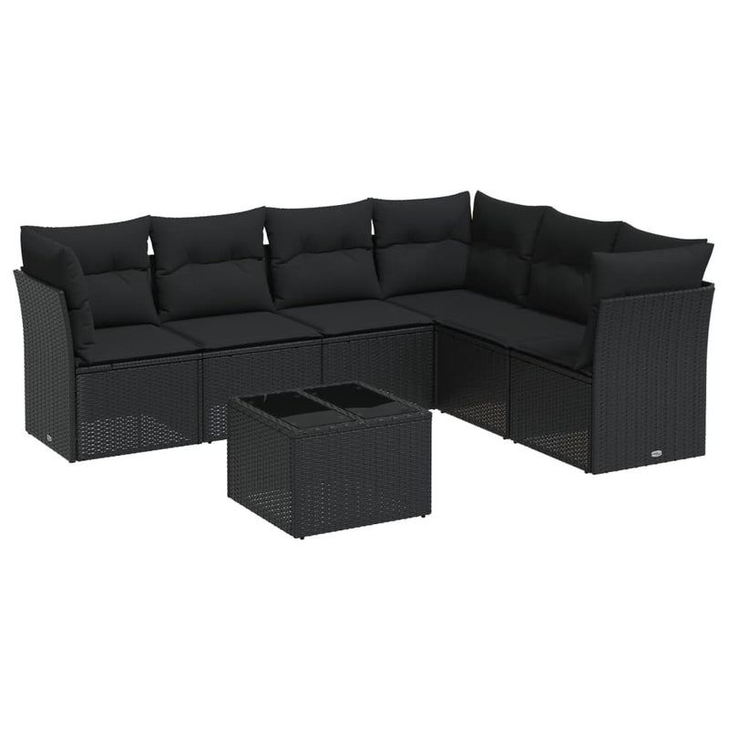 7 Piece Garden Sofa Set with Cushions Black Poly Rattan Payday Deals