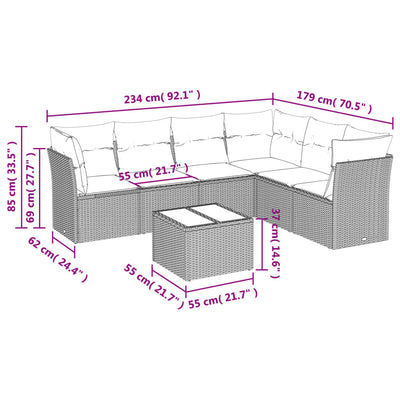 7 Piece Garden Sofa Set with Cushions Black Poly Rattan Payday Deals