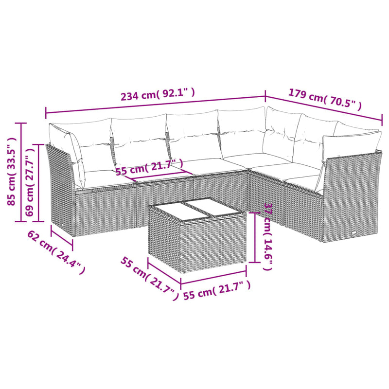 7 Piece Garden Sofa Set with Cushions Black Poly Rattan Payday Deals