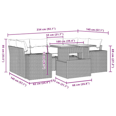 7 Piece Garden Sofa Set with Cushions Black Poly Rattan Payday Deals
