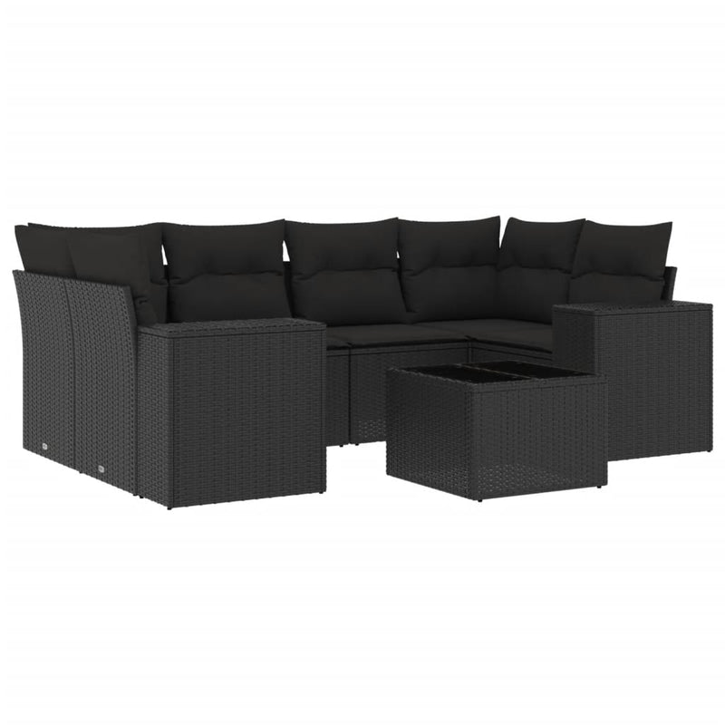 7 Piece Garden Sofa Set with Cushions Black Poly Rattan Payday Deals