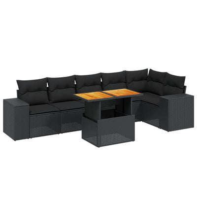 7 Piece Garden Sofa Set with Cushions Black Poly Rattan Payday Deals