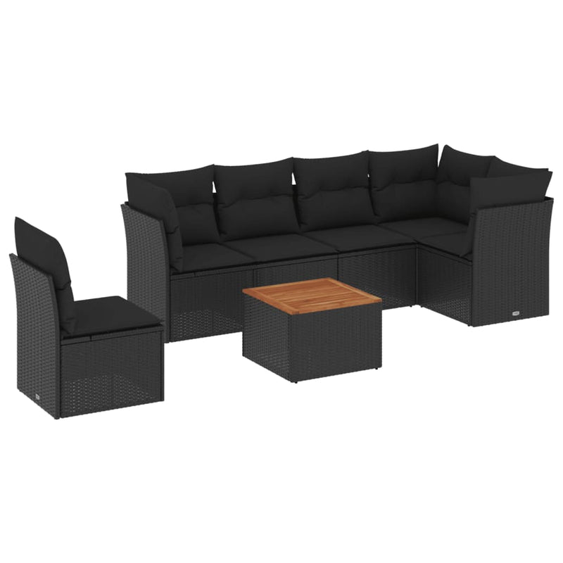 7 Piece Garden Sofa Set with Cushions Black Poly Rattan Payday Deals