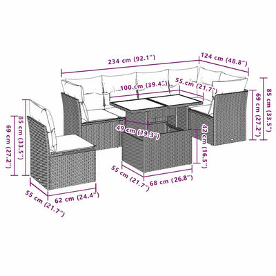 7 Piece Garden Sofa Set with Cushions Black Poly Rattan Payday Deals