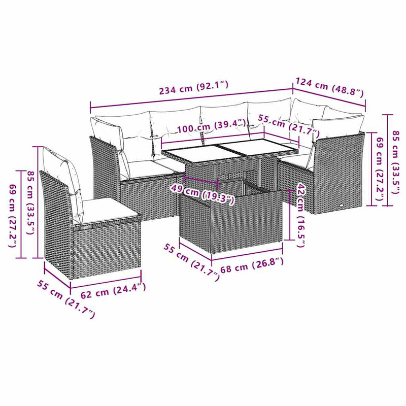 7 Piece Garden Sofa Set with Cushions Black Poly Rattan Payday Deals