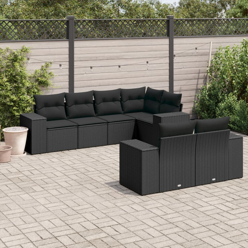 7 Piece Garden Sofa Set with Cushions Black Poly Rattan Payday Deals