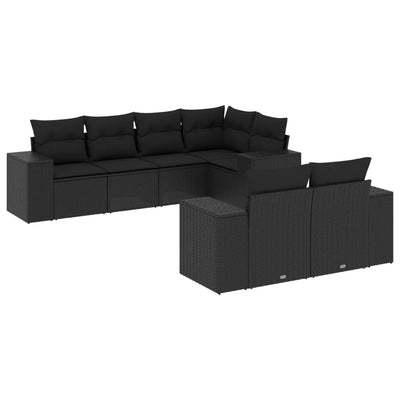7 Piece Garden Sofa Set with Cushions Black Poly Rattan Payday Deals