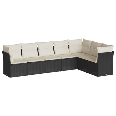 7 Piece Garden Sofa Set with Cushions Black Poly Rattan Payday Deals