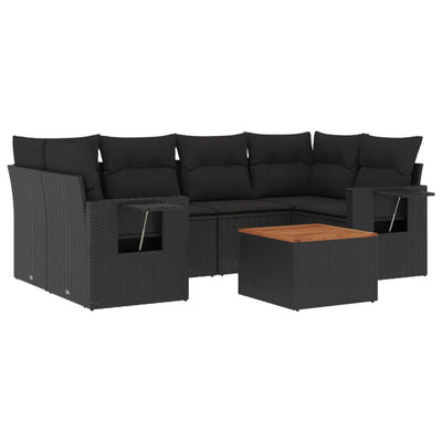 7 Piece Garden Sofa Set with Cushions Black Poly Rattan Payday Deals